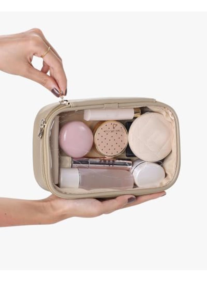 Pocmimut Makeup BagSmall Makeup Pouch Clear Travel Cosmetic Bag Car Accessories Storage for WomenTravel Essentials OrganizersApricot - Image 3