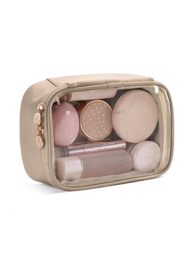 Pocmimut Makeup BagSmall Makeup Pouch Clear Travel Cosmetic Bag Car Accessories Storage for WomenTravel Essentials OrganizersApricot - Image 2