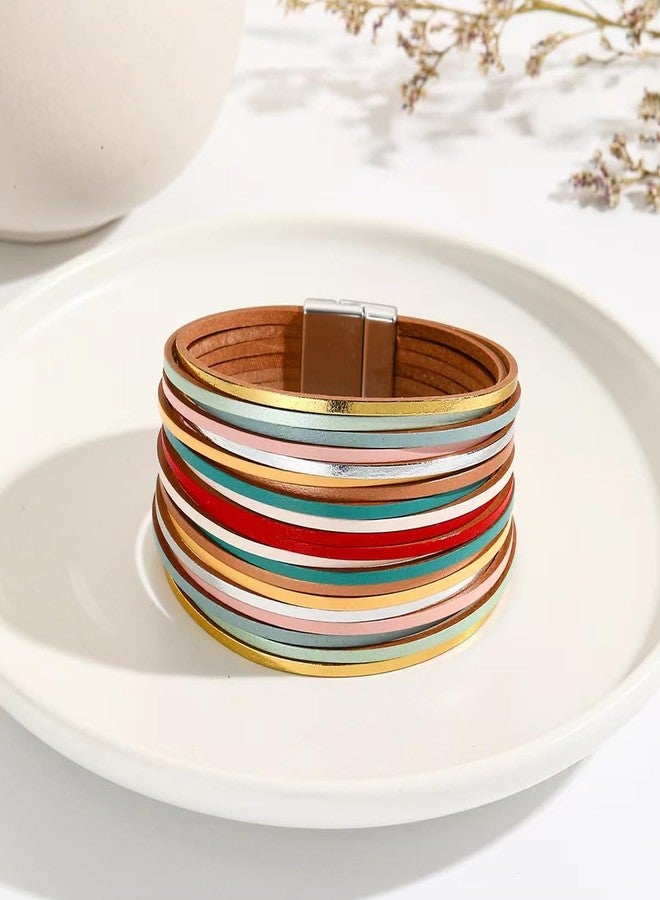 KunBead Colorful Sparkly Leather Wrap Bracelets for Women Handmade Braided Multilayer Bracelet Wristband Cuff Bangle Boho Bohemian - Image 2
