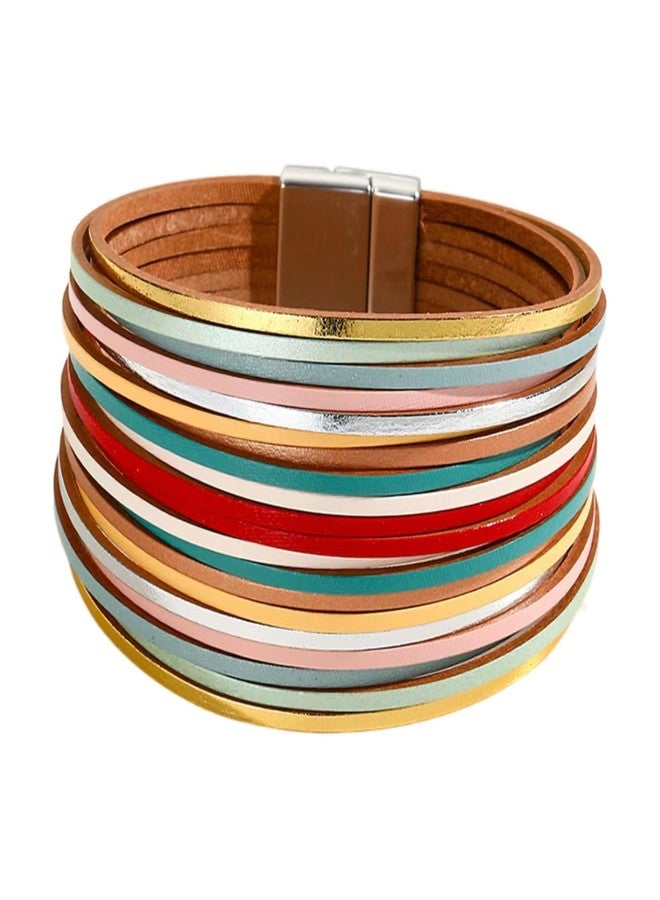 KunBead Colorful Sparkly Leather Wrap Bracelets for Women Handmade Braided Multilayer Bracelet Wristband Cuff Bangle Boho Bohemian - Image 1
