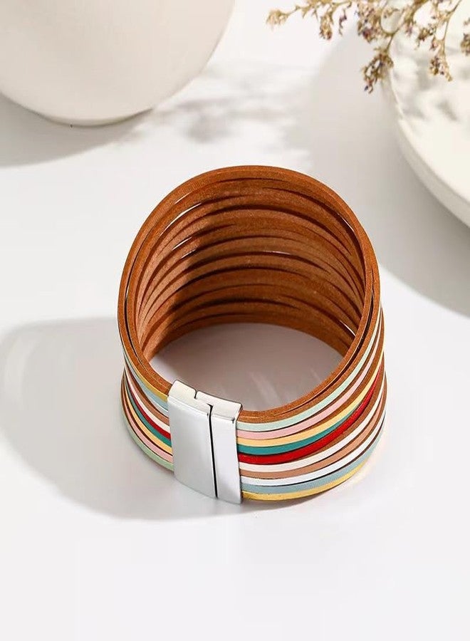 KunBead Colorful Sparkly Leather Wrap Bracelets for Women Handmade Braided Multilayer Bracelet Wristband Cuff Bangle Boho Bohemian - Image 3