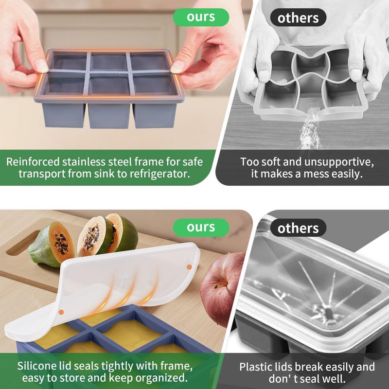 FDDBI Large Ice Cube Tray for Whiskey: Silicone Ice Cube Trays with Lid - 2Pack Big Square Old Fashioned Ice Cube Maker for Cocktail - 2inch Huge Cubed Ice Trays for Whisky - Image 3