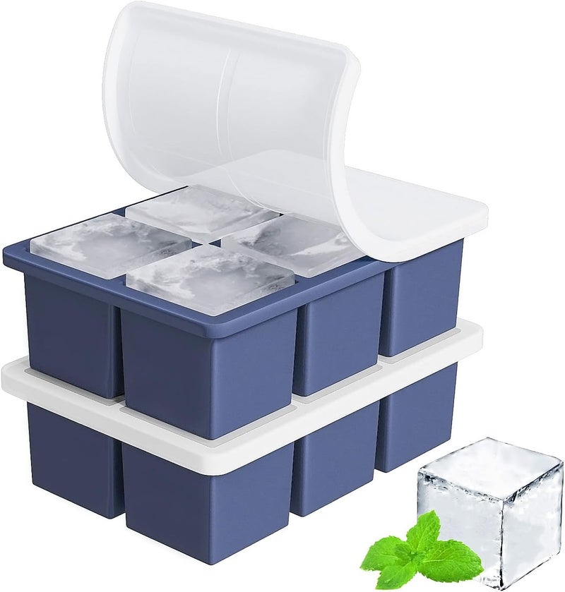 FDDBI Large Ice Cube Tray for Whiskey: Silicone Ice Cube Trays with Lid - 2Pack Big Square Old Fashioned Ice Cube Maker for Cocktail - 2inch Huge Cubed Ice Trays for Whisky - Image 1