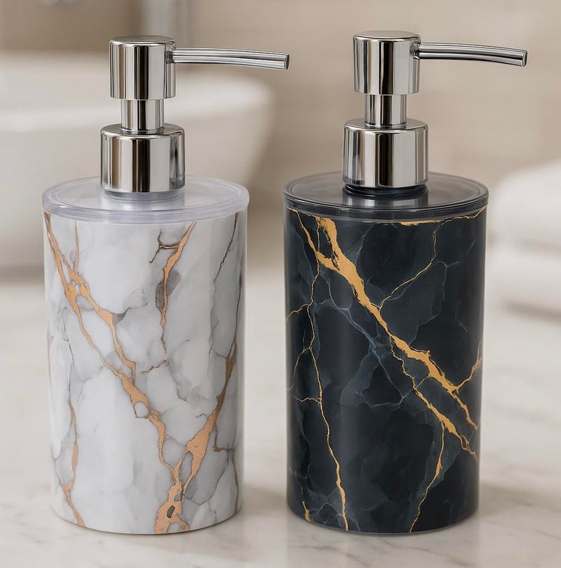 HARISTAR Liquid Soap Dispenser/Shampoo/Bottle Set with Pump for handwash in Bathroom, Kitchen Sink Chrome Finish top(Pack of 2) (Italyan Black White) - Image 1