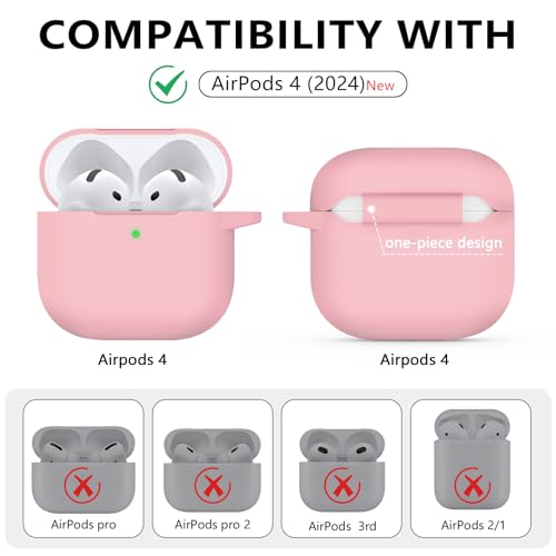 Ljusmicker for AirPods 4 Case 2024 with Cleaner Kit,Soft Silicone Protective Cover for Apple AirPods 4th Generation Cases for Women Men,for AirPod 4 Case Accessories with Keychain-Pink - Image 2