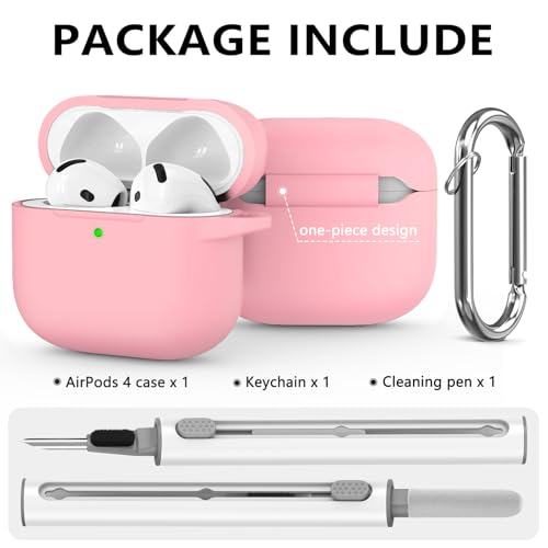 Ljusmicker for AirPods 4 Case 2024 with Cleaner Kit,Soft Silicone Protective Cover for Apple AirPods 4th Generation Cases for Women Men,for AirPod 4 Case Accessories with Keychain-Pink - Image 3