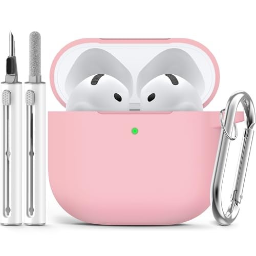 Ljusmicker for AirPods 4 Case 2024 with Cleaner Kit,Soft Silicone Protective Cover for Apple AirPods 4th Generation Cases for Women Men,for AirPod 4 Case Accessories with Keychain-Pink - Image 1