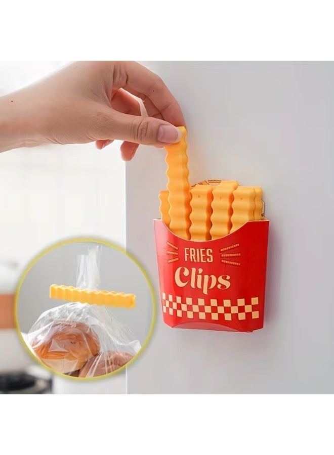 French fry-themed food bag sealing clips with storage holder; plastic clips for sealing pasta, baked goods, and snack bags, keeping food dry. - Image 2