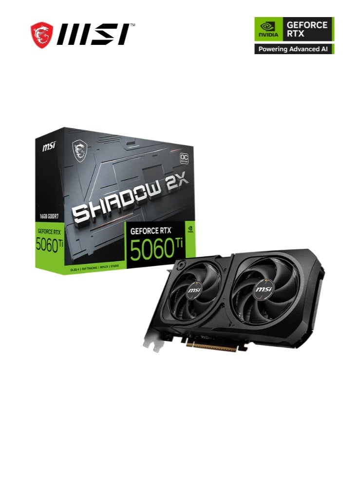 MSI GeForce RTX™ 5060 Ti 16G SHADOW 2X OC PLUS Graphics Card | 16GB GDDR7 28Gbps/128-bit | Dual-Fan Thermal Design (2 x STORMFORCE FAN) - HDMI 2.1b, DisplayPort 2.1b | 912-V535-029 - Image 1