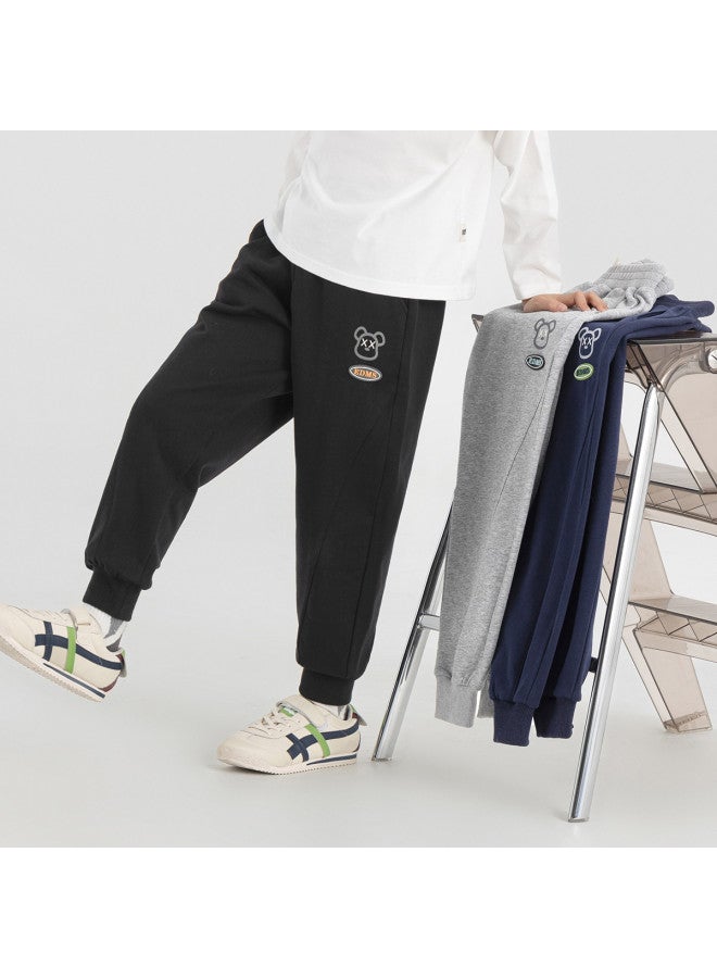 BOY S Hooded Pants With Fun Bear Print, Spring/autumn 2025 New Style, Soft And Comfortable Casual Trousers For Kids - Image 2