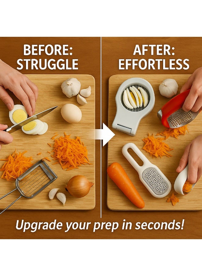 3-Piece Kitchen Tool Set – Egg Slicer, Handheld Grater, Ergonomic Garlic Press – Food-Grade, Stainless Steel, Compact & Easy to Clean – Meal Prep Gadgets for Home Cooks - Image 2