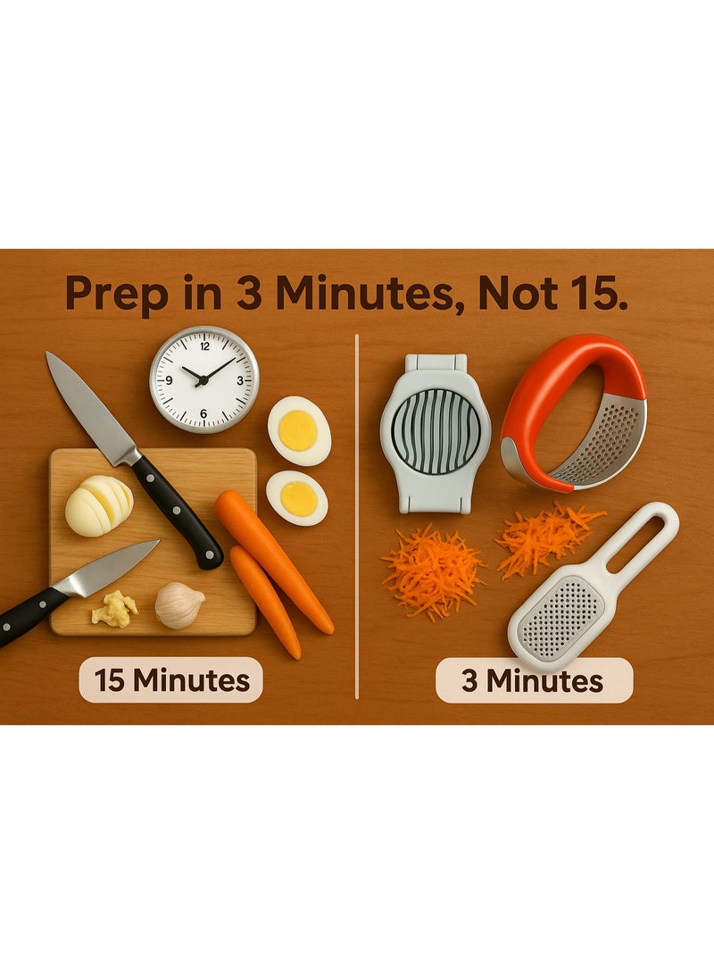 3-Piece Kitchen Tool Set – Egg Slicer, Handheld Grater, Ergonomic Garlic Press – Food-Grade, Stainless Steel, Compact & Easy to Clean – Meal Prep Gadgets for Home Cooks - Image 3