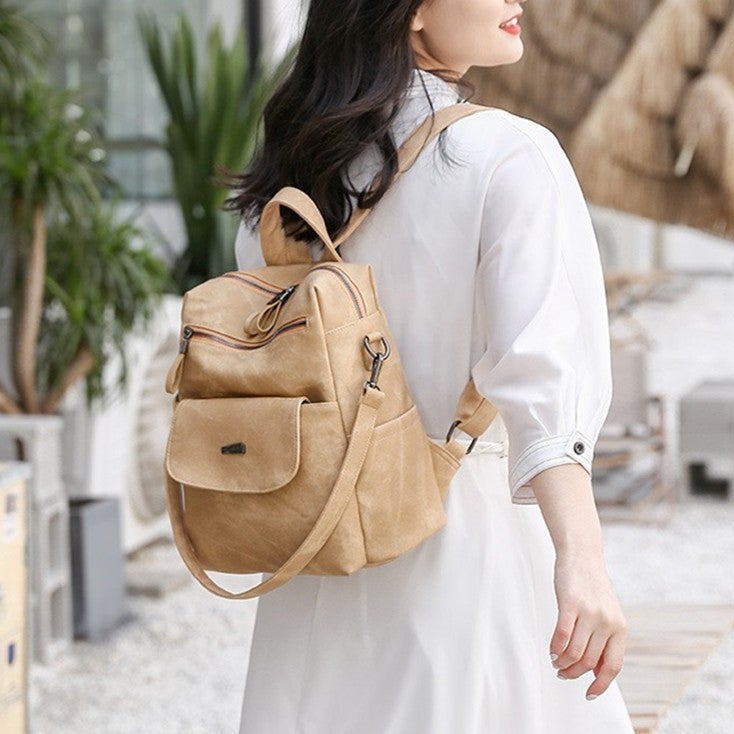 Women's Large Capacity 2-in-1 PU Leather Backpack Shoulder Bag - Image 5
