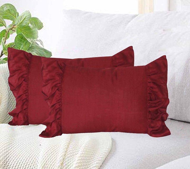 Dekor World 2 Piece Regular Cotton Ruffle Collection Pillow Cover (Maroon, 18x27 inches or 45x70 cm)-for Living Room and Bedroom - Image 5