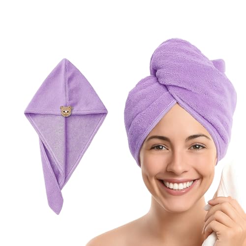 MAXOSHINE Hair Towel Wrap for Women-Quick Drying Microfiber Towel for Hair with Elastic Loop for Tying-Super Absorbent Head Towels Wrap for Ladies Hair Turban (Pack of 1-Purple) - Image 1