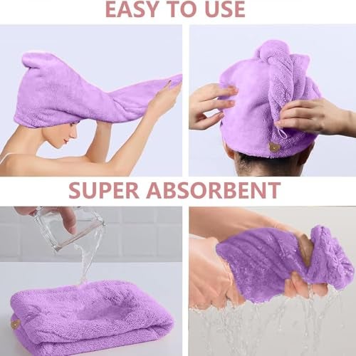MAXOSHINE Hair Towel Wrap for Women-Quick Drying Microfiber Towel for Hair with Elastic Loop for Tying-Super Absorbent Head Towels Wrap for Ladies Hair Turban (Pack of 1-Purple) - Image 2