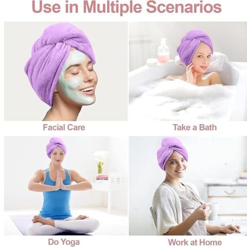 MAXOSHINE Hair Towel Wrap for Women-Quick Drying Microfiber Towel for Hair with Elastic Loop for Tying-Super Absorbent Head Towels Wrap for Ladies Hair Turban (Pack of 1-Purple) - Image 4
