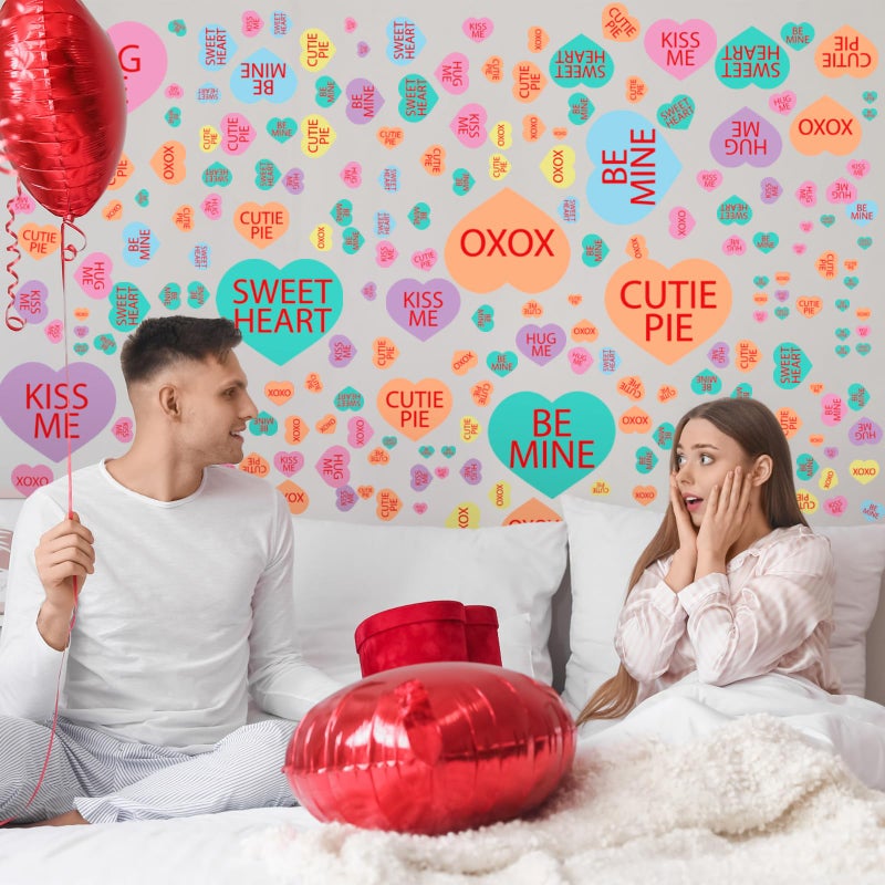 ReliThick 6 Sheets/ 199 Pcs Valentine's Day Wall Decals Removable Love Heart Wall Stickers Conversation Heart Window Stickers Anniversary Romantic Decoration for Wedding Home Party Decor (Romantic) - Image 3