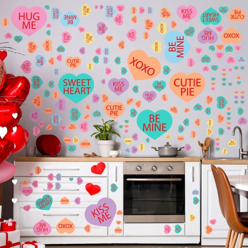 ReliThick 6 Sheets/ 199 Pcs Valentine's Day Wall Decals Removable Love Heart Wall Stickers Conversation Heart Window Stickers Anniversary Romantic Decoration for Wedding Home Party Decor (Romantic) - Image 4