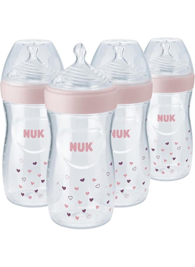 NUK NUK Simply Natural Baby Bottle with SafeTemp, Girl, 9 Oz, 4 Count  - Image 1