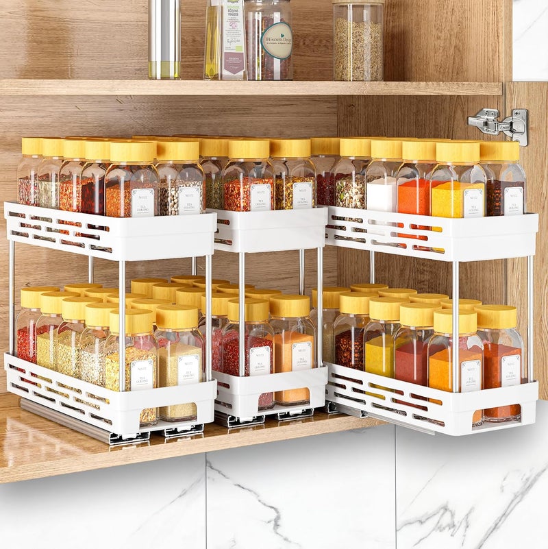 DABIGE Pull-Out Spice Rack for Cabinet, 3 Packs of Pull-Out Spice Racks, Spice Cabinet Organizer, Cabinet Size: 12" high x 11" wide x 5" deep, each level holds 10 - Image 1