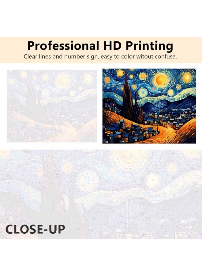 Home Trove Tumovo Paint By Starry Night Number Sky And Full Moon Over The Town Paint By Numbers For Adults  - Image 3
