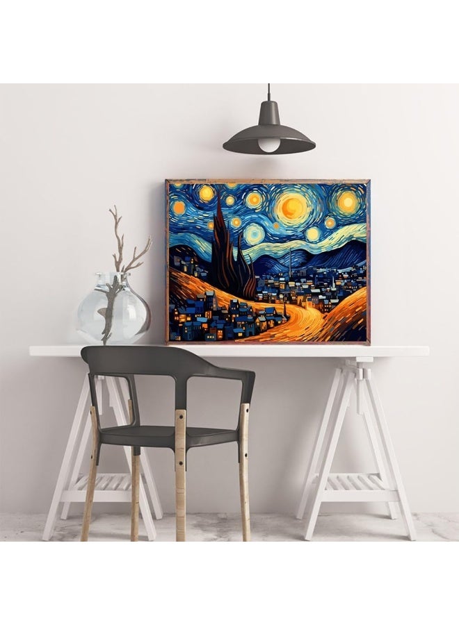 Home Trove Tumovo Paint By Starry Night Number Sky And Full Moon Over The Town Paint By Numbers For Adults  - Image 2