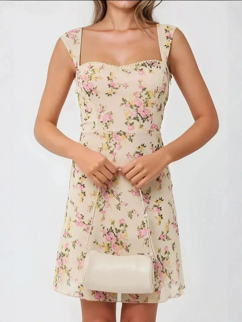 HICCUP Polka Dot Sleeveless Mini Tulle Dress with Square Neckline