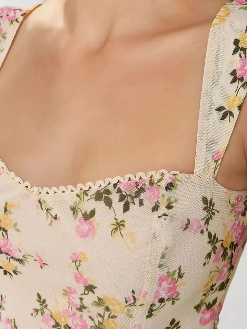 HICCUP Polka Dot Sleeveless Mini Tulle Dress with Square Neckline