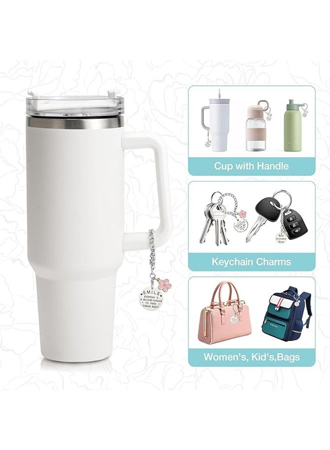 3 قطع سحر سلسلة الزهور لإكسسوارات الزجاجة لكأس ستانلي ، ملصق نصي ملهم مع سحر زهرة وردي ، أزرق ، أبيض ، هدية مخصصة للفتاة ، العائلة ، الأصدقاء - Image 4