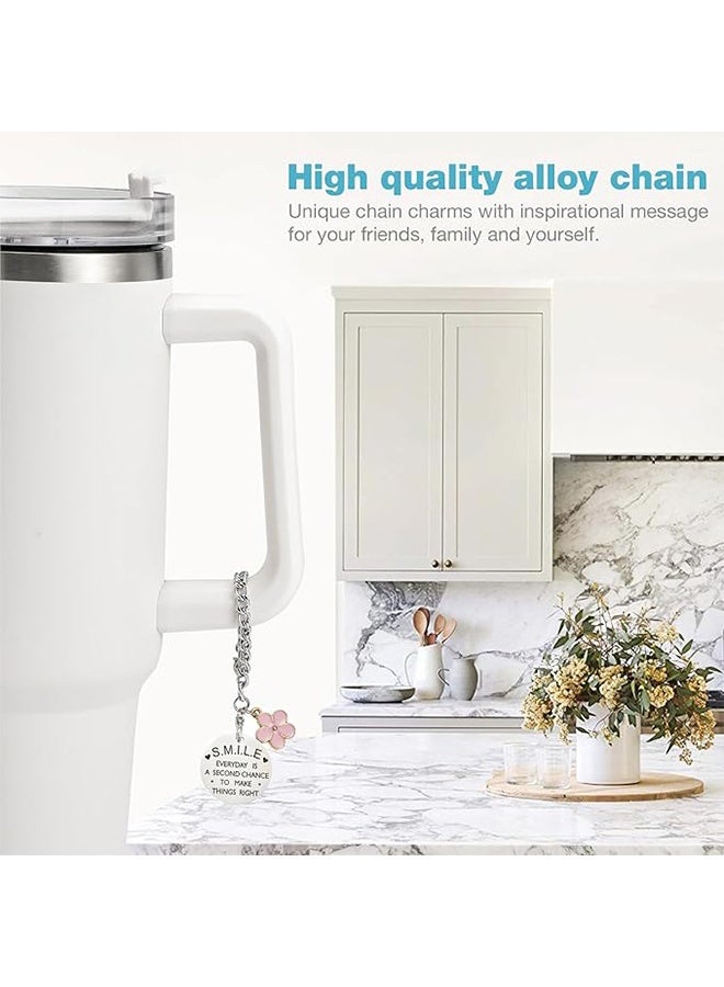 3 قطع سحر سلسلة الزهور لإكسسوارات الزجاجة لكأس ستانلي ، ملصق نصي ملهم مع سحر زهرة وردي ، أزرق ، أبيض ، هدية مخصصة للفتاة ، العائلة ، الأصدقاء - Image 3