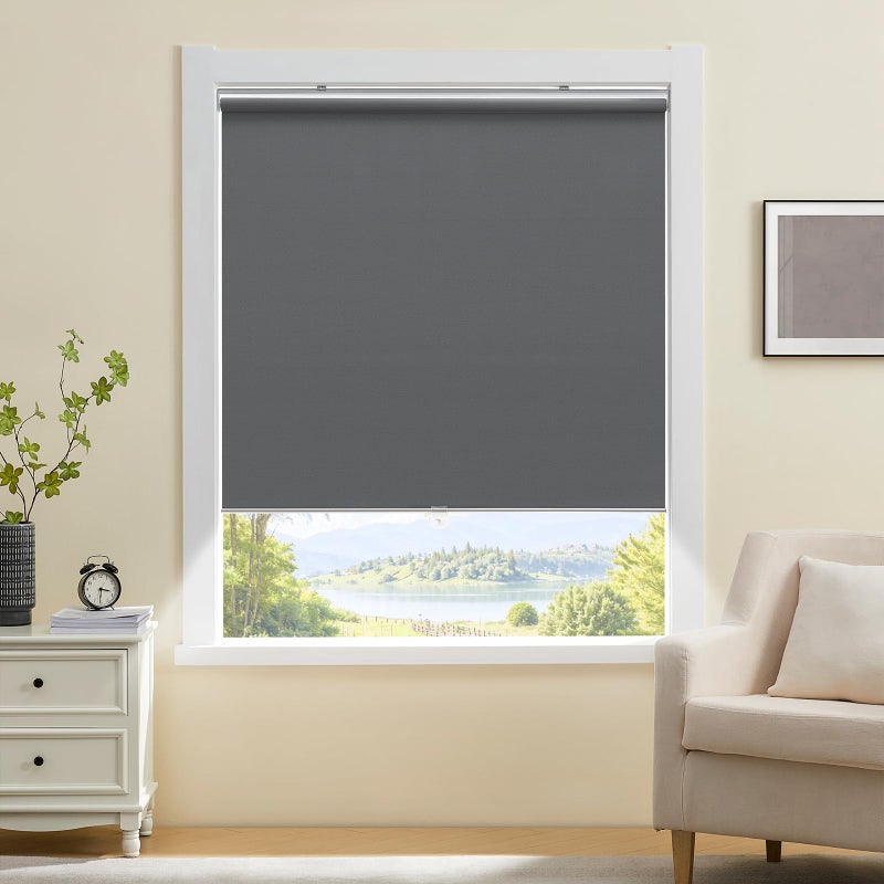 TOVALOR Cordless 100% Blackout Roller Shades for Windows,UV Protection Pull Down Shades,Room Darkening Door Blinds Thermal Insulated Fabric for Home Office and Bedroom(14" W x 72" H,Grey) - Image 4