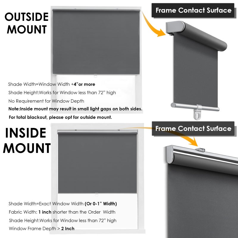 TOVALOR Cordless 100% Blackout Roller Shades for Windows,UV Protection Pull Down Shades,Room Darkening Door Blinds Thermal Insulated Fabric for Home Office and Bedroom(14" W x 72" H,Grey) - Image 5