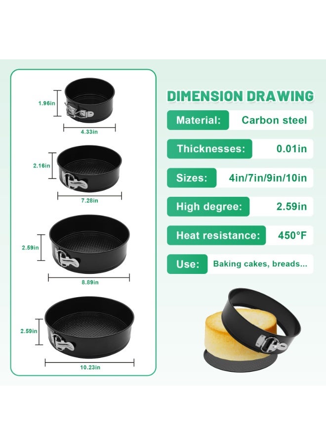Springform Cake Pan Set – 4-Piece Non-Stick Leak-Proof Round Baking Pans with Removable Bottom (4", 7", 9",10") – Perfect for Cheesecake, Cake, Pie, Pizza & Quiche – Black - Image 2