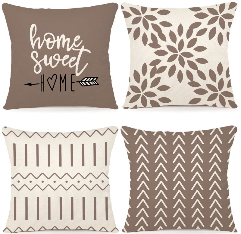 YCOLL Pillow Covers 16x16 Set of 4 Modern Sofa Throw Pillow Cover Decorative Outdoor Linen Fabric Pillow Case for Couch Bed Car Khaki