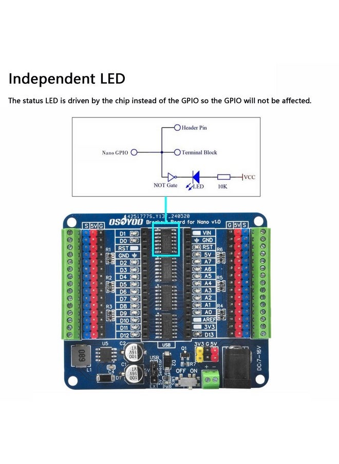 OSOYOO - OSOYOO Nano IO Shield Breakout Board with GPIO Status LED, Terminal Expansion Holder for Arduino Nano - Image 1