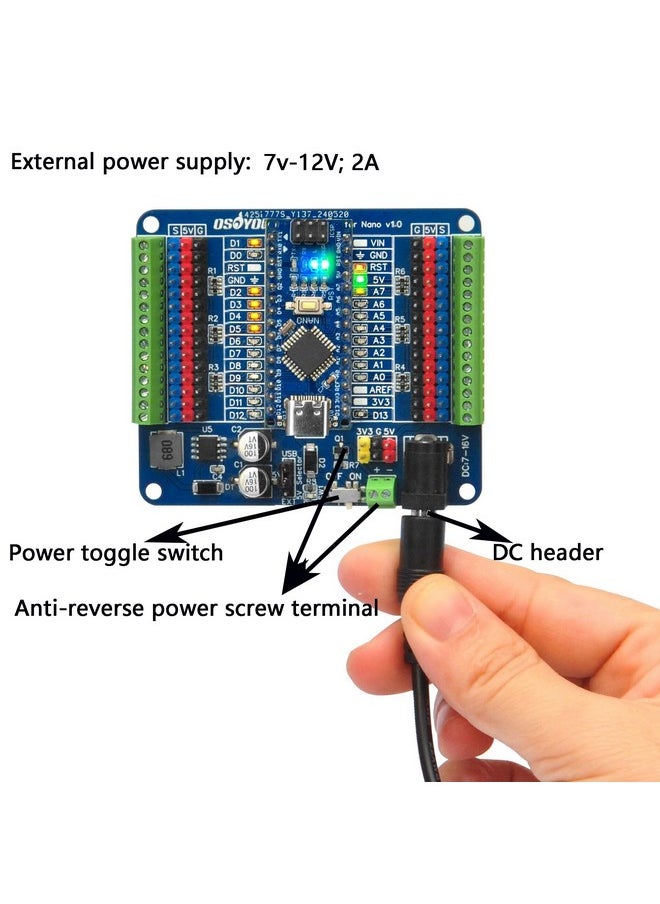 OSOYOO - OSOYOO Nano IO Shield Breakout Board with GPIO Status LED, Terminal Expansion Holder for Arduino Nano - Image 1
