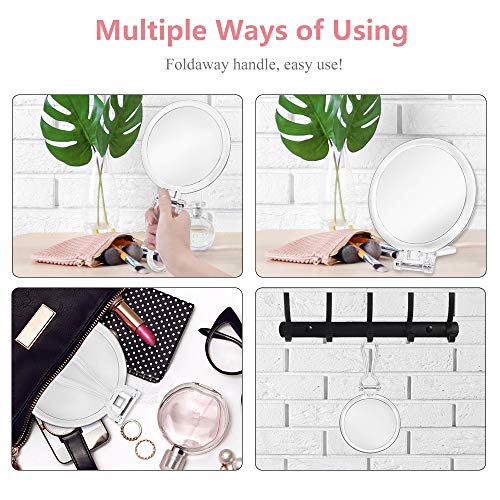 Cheftick Double Sided Hand Held Mirror - 1X & 7X Magnifying Handheld Makeup Mirror with Adjustable Folding Handle, Portable, Transparent & Round (6") - Image 5