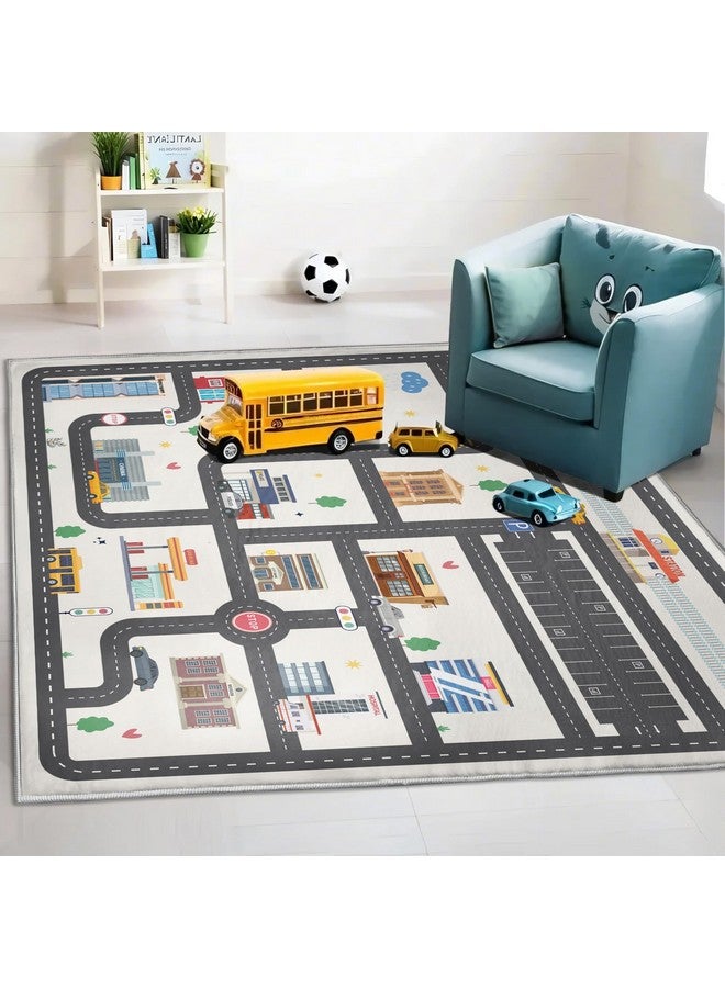 Nayoroom 5x7ft Kids Town Road Play Rug - Non-Slip Acrylic Carpet with Interactive City Map Design, Educational Toy Vehicle Mat for Kids, Bedroom Playroom Nursery Gift. - Image 1
