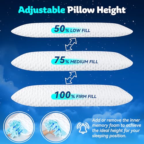 KUCEY Body Pillow for Side Sleeper with Neck and Shoulder Pain,Adjustable Shredded Memory Foam Pillows, Cooling Pillow for hot Sleepers with Washable Cover, Bed Pillows for Adults, Original White - Image 5