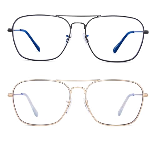 JM 2-Pack Aviator Blue Light Blocking Computer Glasses, Square Eye Protect Video Eyeglasses Anti Glare Men Women (Gold Frame & Gunmetal Frame) - Image 3
