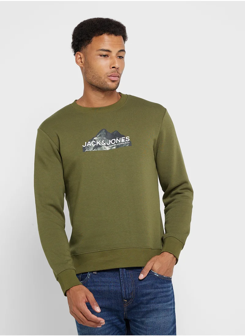 جاك اند جونز Jcomountain Mountain Print Sweatshirts