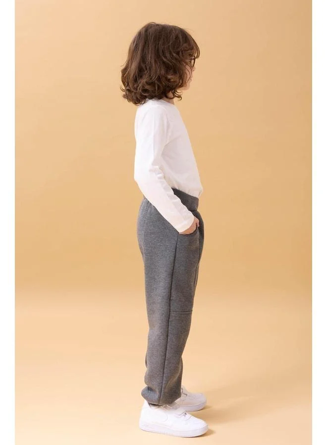 Perendi Thick Jogger Pocket Unisex Kids Sweatpants in Anthracite