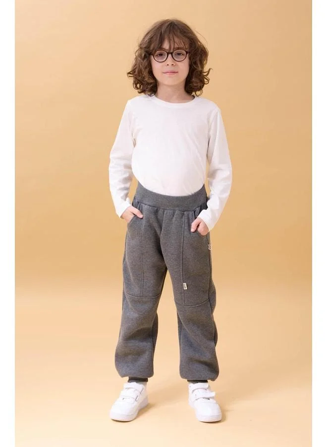 Perendi Thick Jogger Pocket Unisex Kids Sweatpants in Anthracite