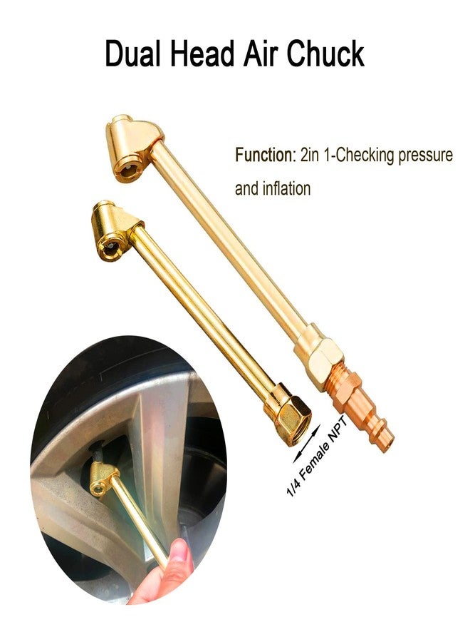 Kabcifea 10 Pieces Air Chuck Set,Heavy Duty Brass Dual Head Air Chuck,1/4 Inch Dual NPT Closed Ball Air Chuck,Closed Flow Tire Chuck,Air Hose Quick Connect Adapter with 1 PCS Thread Seal Tape - Image 5