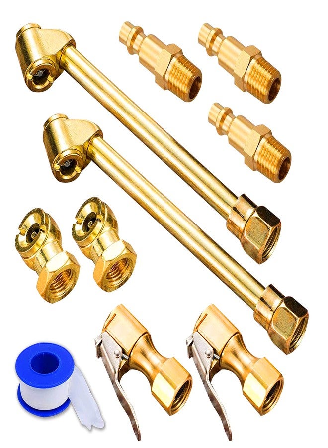 Kabcifea 10 Pieces Air Chuck Set,Heavy Duty Brass Dual Head Air Chuck,1/4 Inch Dual NPT Closed Ball Air Chuck,Closed Flow Tire Chuck,Air Hose Quick Connect Adapter with 1 PCS Thread Seal Tape - Image 1