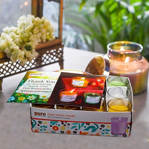 Pure Source India Pack of 12 Votive Scented Candles – Assorted Fragrances | Long-Lasting Aromatherapy Candles for Home, Decor, Spa & Gifting (Lemongrass, Sandalwood, Jasmine) - Image 4