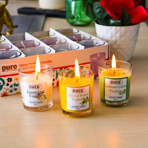 Pure Source India Pack of 12 Votive Scented Candles – Assorted Fragrances | Long-Lasting Aromatherapy Candles for Home, Decor, Spa & Gifting (Lemongrass, Sandalwood, Jasmine) - Image 1