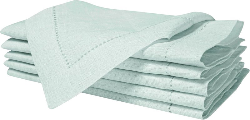BEDDING CRAFT Set of 4 Hemstitch Pastle Blue Cloth Dinner Napkins 100 Linen  Soft Durable Washable Ideal for Events Wedding Christmas Thanksgiving NewyearPerfect Everyday Use Table Linen 18x18 - Image 1