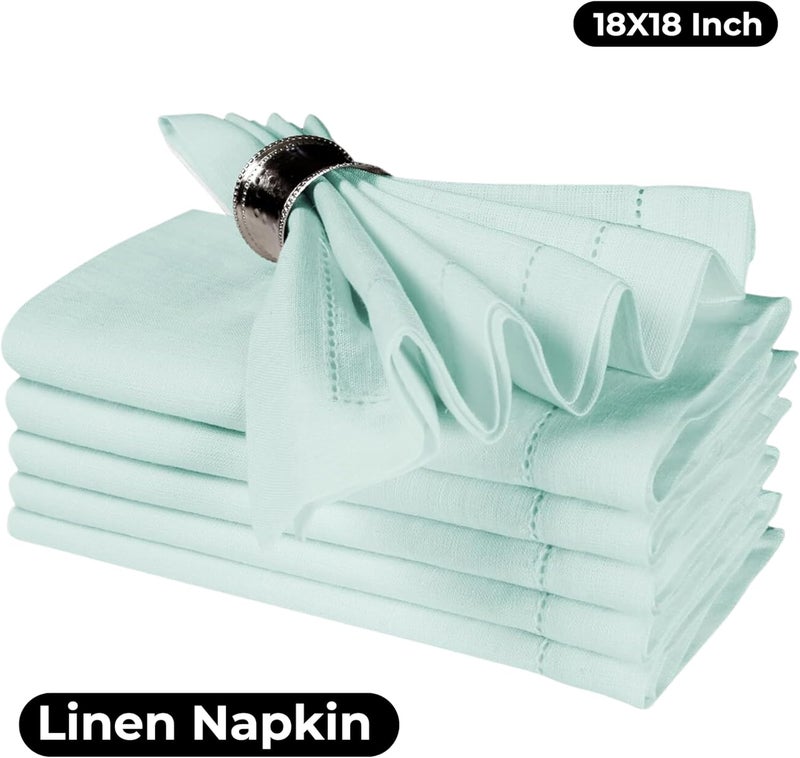 BEDDING CRAFT Set of 4 Hemstitch Pastle Blue Cloth Dinner Napkins 100 Linen  Soft Durable Washable Ideal for Events Wedding Christmas Thanksgiving NewyearPerfect Everyday Use Table Linen 18x18 - Image 4